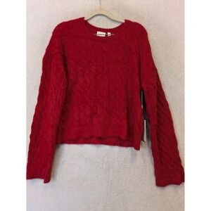 NEW Cyrus Sweater Women's M Red Cable Knit Fuzzy Eyelash Crew Neck